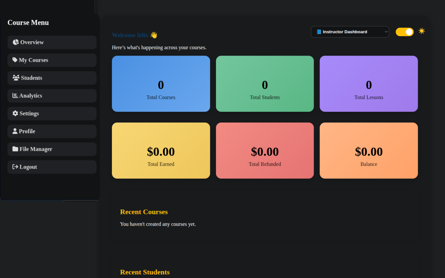 Creator dashboard overview